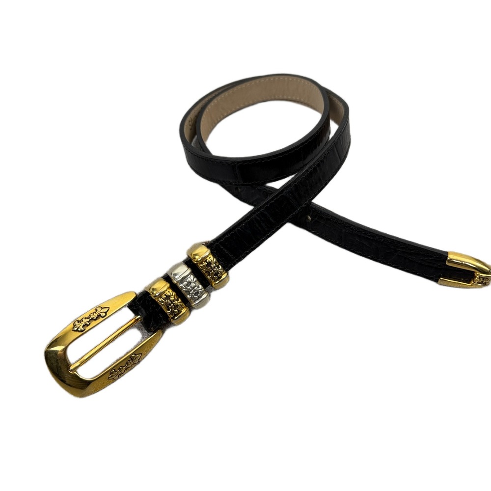 Streets Ahead Belt Womens Medium Black Gold Crocodile Embossed Leather Skinny